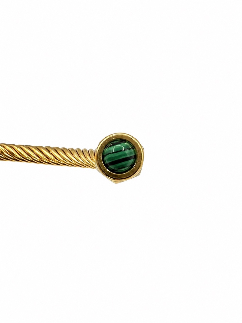 Gold Cable Cuff Bracelet with Green Malachite Stone Accents - Picture 2 of 3
